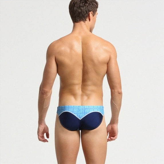 mgoYE Men's Swimwear M Men's Low Rise Swimwear Briefs Print Bikini Swimsuit Adjustable Drawstring Blue