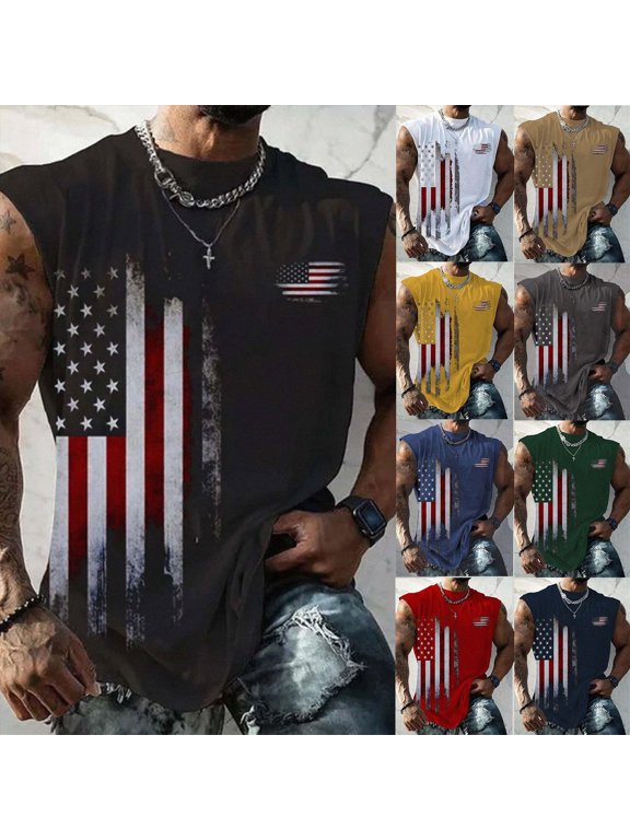 Men's United States of America 1776-2026 Tops : 4th of July Sleeveless T-Shirt USA Graphic Tee Patriotic Summer Muscle Tops Shirt Men(AG,M)