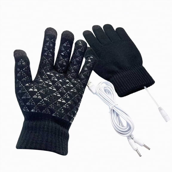 mgoYE Mens Gloves Usb Winter Heated Gloves Mitten Hand Washable Knitting Touchscreen Laptop Gloves(Black,One Size)