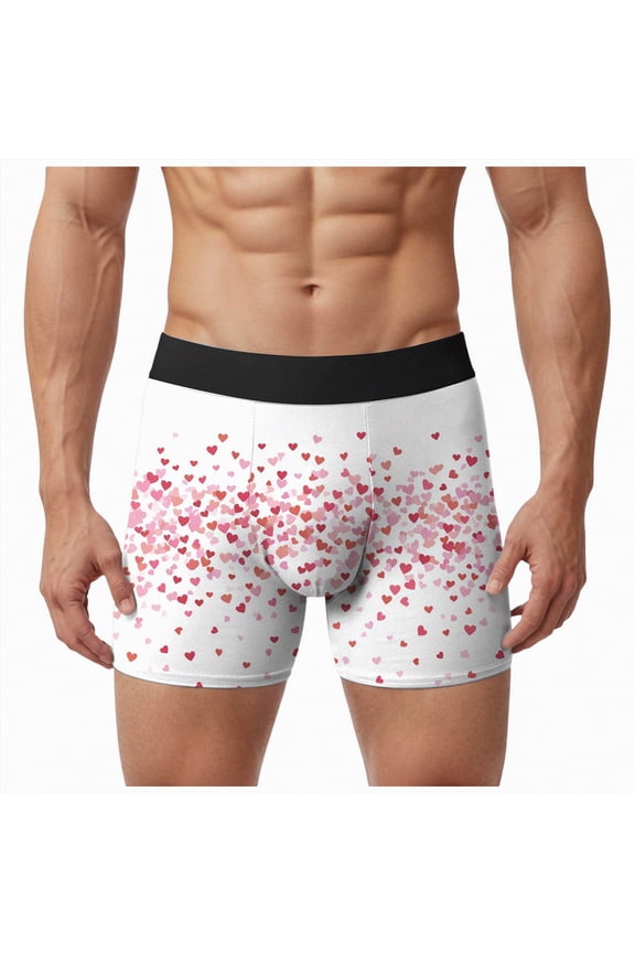 Mens Valentines Boxers Funny Novelty Printed Boxer Briefs Holiday Breathable Soft Heart Underwear Sleep Short(Light Pink,XL)