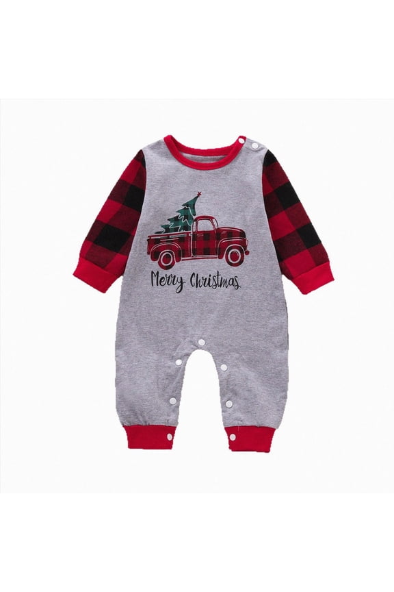 My 1st Christmas Baby Boy Girl Outfit Merry Christmas Romper Plaid Sleeve Jumpsuit Infant One-piece Clothes(Red,3-6 Months)