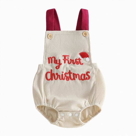 mgoYE My First Christmas Baby Girl Outfit Sleeveless Corduroy Romper Overalls Winter Clothes