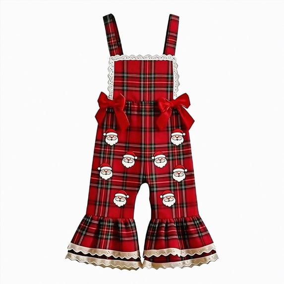 mgoYE My First Christmas Toddler Baby Girl Outfit Merry Letter Romper Plaid Jumpsuit Overalls Winter Clothes(Wine,3-4 Years)