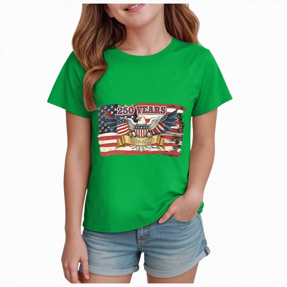 mgoYE Navy 250th Anniversary Gifts Girls Girls Boys USA Patriotic T Shirt 250th Anniversary USA Tshirt 4th of July Shirts American Flag Tee Tops(Green,11-12 Years)