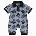 thumbnail image 1 of mgoYE New Born Clothes Baby Boy Preemie Newborn Boy Clothes Gift Short Sleeve Button Romper Baby Boys Bodysuit Long Pants Outfit Set with Hat Size 12-18 Months, 1 of 7