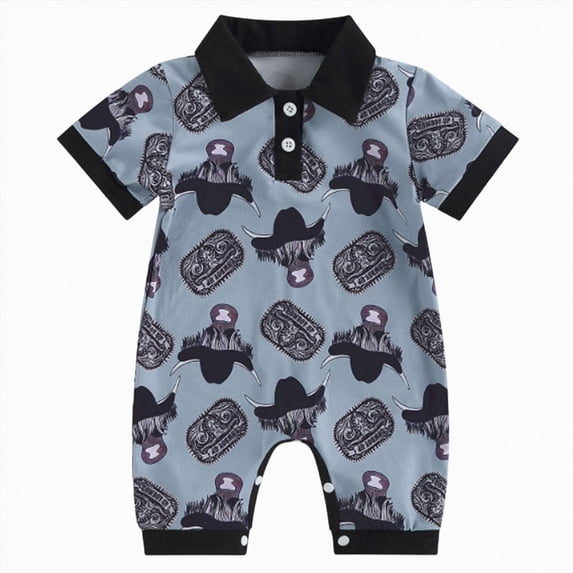 mgoYE New Born Clothes Baby Boy Preemie Newborn Boy Clothes Gift Short Sleeve Button Romper Baby Boys Bodysuit Long Pants Outfit Set with Hat Size 12-18 Months