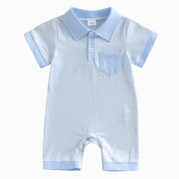 mgoYE Newborn Baby Boy Clothes Animal Printed/Solid Printed Romper Jumpsuits One Piece Infant Coming Home Outfit 1Pcs Clothing Set(Blue,0-3 Months)