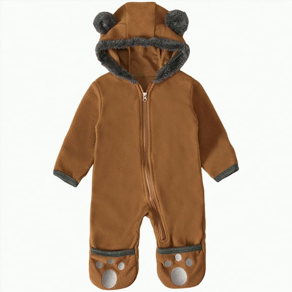mgoYE Newborn Baby Boy Clothes Color Block Long Sleeve Zipper Hooded Romper Fall Winter One Piece Outfits(Coffee,3-6 Months)