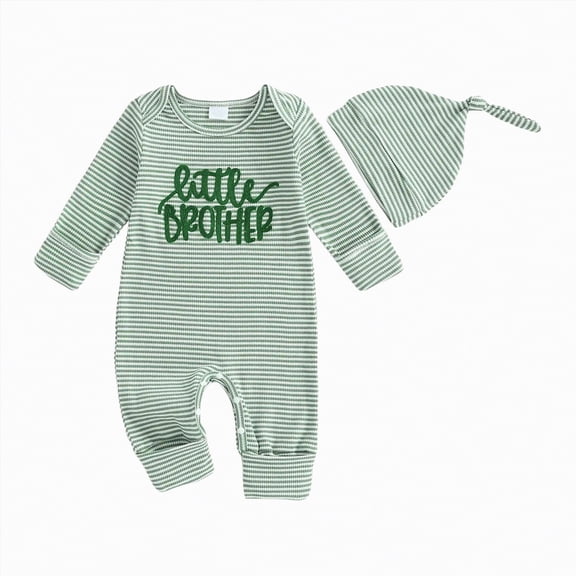 mgoYE Newborn Baby Boy Clothes Little Brother Romper Jumpsuits One Piece Infant Coming Home Outfit 2Pcs Clothing Set(Green,0-3 Months)