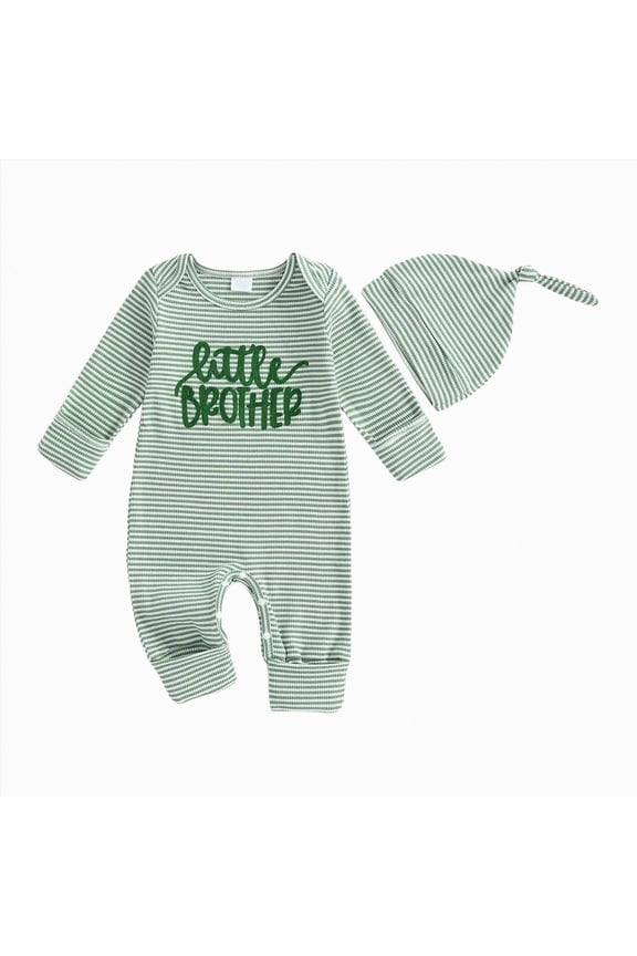 Newborn Baby Boy Clothes Little Brother Romper Jumpsuits One Piece Infant Coming Home Outfit 2Pcs Clothing Set(Green,0-3 Months)