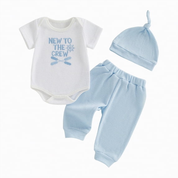 mgoYE Newborn Baby Boy Fishing Outfit Fish Letter Print Short Sleeve Romper Jumpsuit and Pants Hat 3Pcs Clothes(White,6-9 Months)