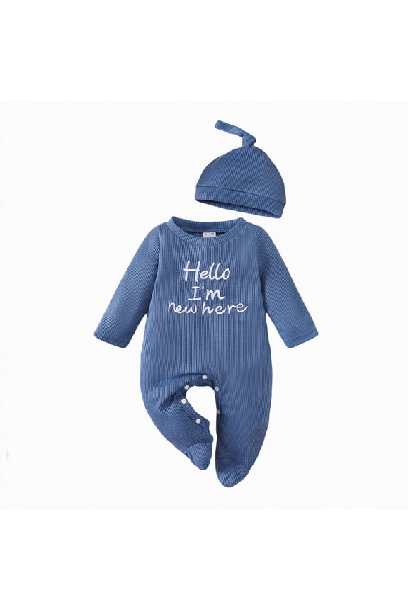 Newborn Baby Boy Girl Clothes Hi I'm New Here Coming Home From Hospital Outfits Gender Neutral One Piece Romper(Blue,0-3 Months)