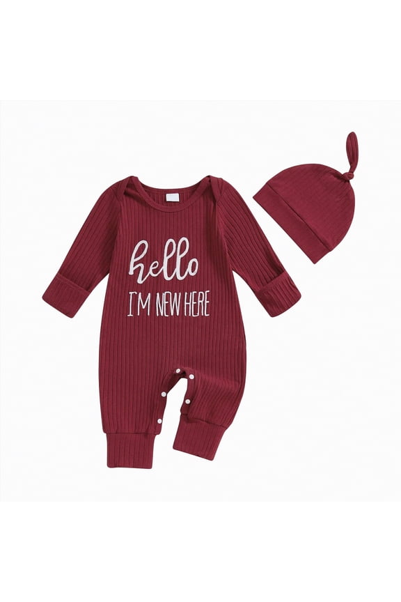 Newborn Baby Boy Girl Clothes Hi I'm New Here Coming Home From Hospital Outfits Gender Neutral One Piece Romper(Wine,0-3 Months)