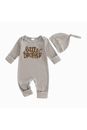 Newborn Baby Boy Girl Clothes Little Brother Hospital Outfits Gender Neutral One Piece Romper(Khaki,0-3 Months)