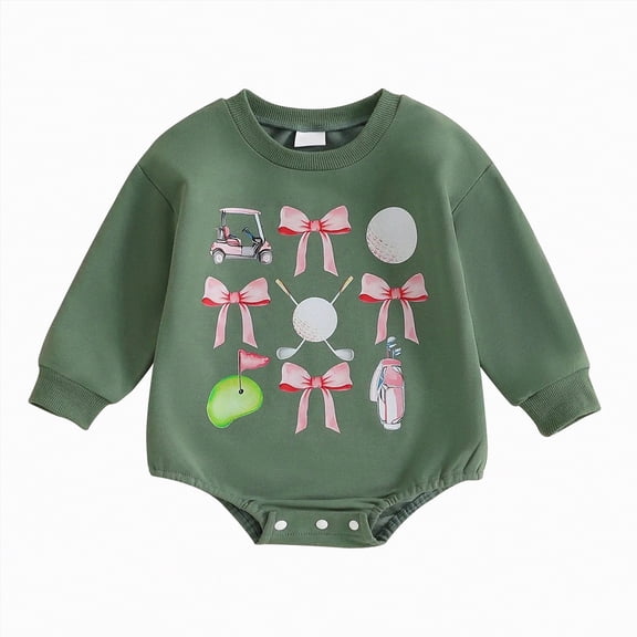 mgoYE Newborn Baby Boy Girl Hunting Clothes Duck Bow Sweatshirt Romper Long Sleeve Bubble Romper Bodysuit Outfit(Green,3-6 Months)