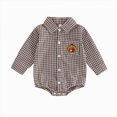 thumbnail image 1 of mgoYE Newborn Baby Boy Halloween Clothes Pumpkin Embroidery Button Romper Onesie Jumpsuit My First Halloween Baby Boy Outfit(Coffee,6-12 Months), 1 of 4