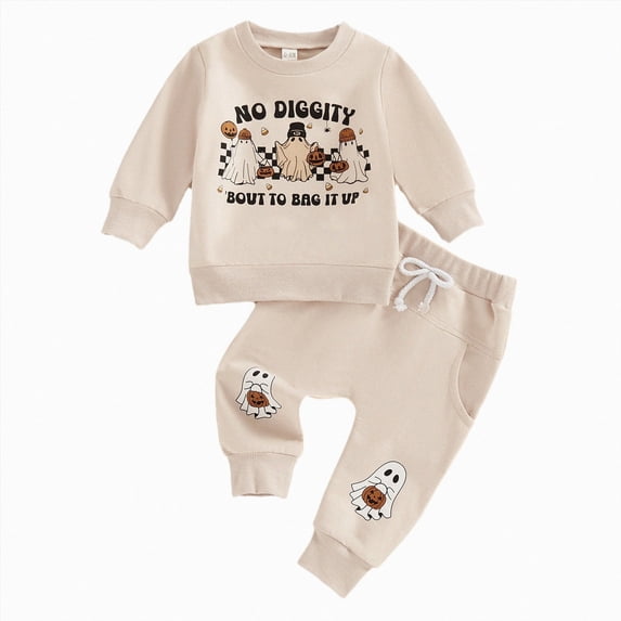 mgoYE Newborn Baby Boy Halloween Pants Outfit Long Sleeve Sweatshirt Shirt Pants Set Holiday Clothes