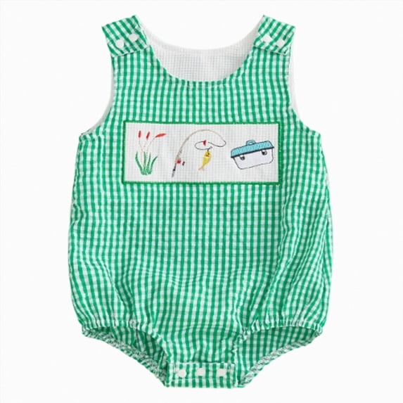 mgoYE Newborn Baby Boy Summer Clothes Mallard Duck Embroidery Bubble Romper Plaid Sleeveless Bodysuit Golf Onesie Clothes(Green,12-18 Months)