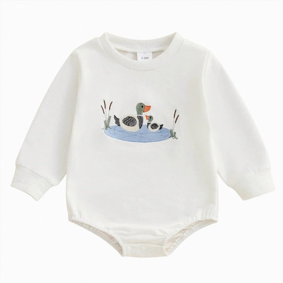 mgoYE Newborn Baby Boy Western Outfit Mallard Duck Romper Bodysuit Country Farm Knit Bodysuit Hunting Clothes(White,12-18 Months)