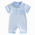 thumbnail image 1 of mgoYE Newborn Baby Boy Winter Clothes Short Sleeve Lapel Jumpsuit Collar Plaid Romper Playsuit Infant Baby Boy Fall Outfit(Blue,9-12 Months), 1 of 1