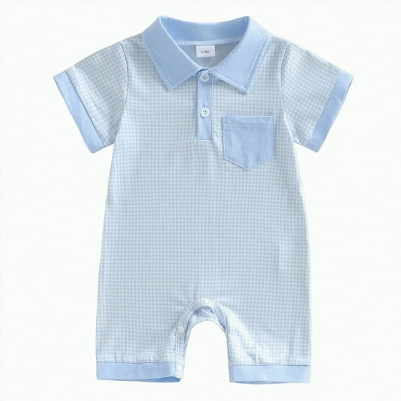 mgoYE Newborn Baby Boy Winter Clothes Short Sleeve Lapel Jumpsuit Collar Plaid Romper Playsuit Infant Baby Boy Fall Outfit(Blue,9-12 Months)