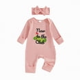 thumbnail image 1 of mgoYE Newborn Baby Girl Boy Fall Outfit Romper Football Golf Court Embroidery Long Sleeve Jumpsuit Bodysuit Cute Infant Clothes with Headband(Pink,0-3 Months), 1 of 5