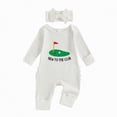 thumbnail image 1 of mgoYE Newborn Baby Girl Boy Fall Outfit Romper Football Golf Court Embroidery Long Sleeve Jumpsuit Bodysuit Cute Infant Clothes with Headband(White,0-3 Months), 1 of 6