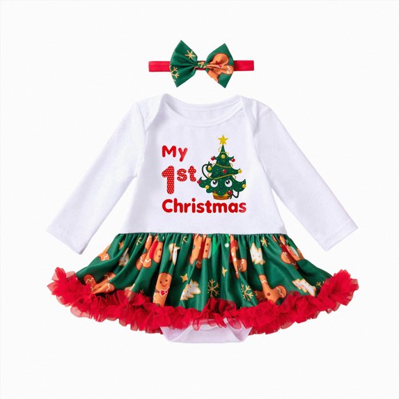 mgoYE Newborn Baby Girl Christmas Outfit My First Christmas Clothes Set Infant Dress Romper Tulle Tutu Skirt 12-18 Months