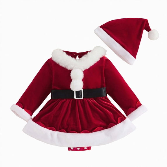 mgoYE Newborn Baby Girl Christmas Outfit Ruffle Long Sleeve Red Velvet/Plaid Romper Dress Xmas Cute Fall Winter Clothes(Red,1-3 Months)