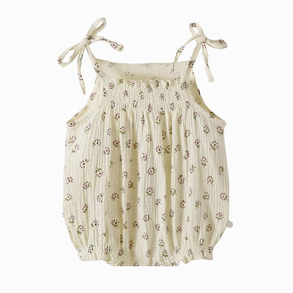 mgoYE Newborn Baby Girl Clothes Bubble Romper Cute Spaghetti Strap Floral Overalls Summer Toddler Outfit(Light Pink,3-6 Months)