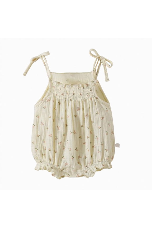 Newborn Baby Girl Clothes Bubble Romper Cute Spaghetti Strap Floral Overalls Summer Toddler Outfit(Pink,6-12 Months)