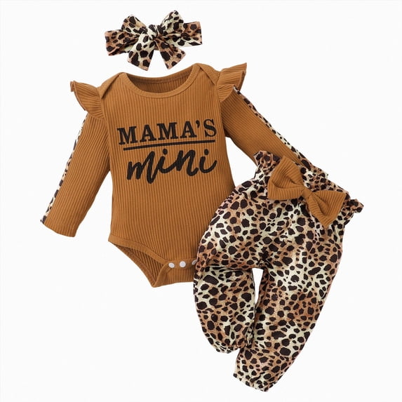 mgoYE Newborn Baby Girl Clothes Mama's Mini Infant Outfit Cute Newborn Girl Clothes with Headband Gift Set