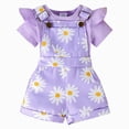 thumbnail image 1 of mgoYE Newborn Baby Girl Clothes Princess Outfit Short Sleeve Ribbed Romper Floral Suspender Overalls Shorts Set, 1 of 9