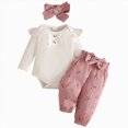thumbnail image 1 of mgoYE Newborn Baby Girl Clothes Rib Frill Romper Pants Set Infant Girl Fall Winter Outfits with Headband, Cute Baby Clothes, 1 of 9
