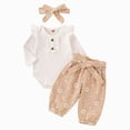 thumbnail image 1 of mgoYE Newborn Baby Girl Clothes Ribbed Knit Romper Heart Daisy Print Pants for 0-24M Girl Outfits Outfits for Girls(Khaki,3-6 Months), 1 of 9