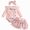 thumbnail image 1 of mgoYE Newborn Baby Girl Easter Outfit Bunny Long Sleeve Romper Tutu Bloomers Skirt Set Cute Infant Girl Spring Clothes(Red,12-18 Months), 1 of 1