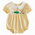 thumbnail image 1 of mgoYE Newborn Baby Girl Golf Outfit Bubble Romper Ruffle Sleeveless Striped Bodysuit Infant Summer Clothes|Yellow 6-12 Months, 1 of 7