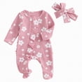 thumbnail image 1 of mgoYE Newborn Baby Girl Spring Outfits Clothes Knit Jumpsuit Ruffle Romper Newborn Coming Home Outfit for Baby Girl(Pink,0-3 Months), 1 of 7