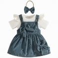 thumbnail image 1 of mgoYE Newborn Baby Girl Summer Overall Dress Infantl Short Sleeves Ribbed Romper Bow Skirt Set 3Pcs Outfits(Blue,12-18 Months), 1 of 9