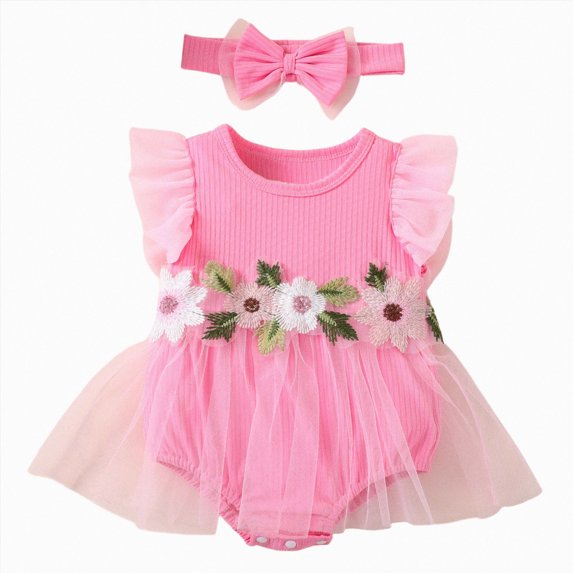 mgoYE Newborn Baby Girl Summer Rompers Summer Dress Infant Ruffled Sleeveless Clothes with Headband 3 6 9 12 18 Months(Watermelon Red,0-3 Months)