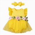 thumbnail image 1 of mgoYE Newborn Baby Girl Summer Rompers Summer Dress Infant Ruffled Sleeveless Clothes with Headband 3 6 9 12 18 Months(Yellow,3-6 Months), 1 of 5
