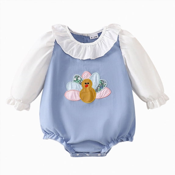 mgoYE Newborn Baby Girl Turky Romper Infant Sleeveless Halloween Thanksgiving Jumpsuit Fall Playwear Bodysuit(Blue,12-18 Months)