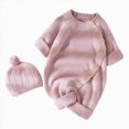 thumbnail image 1 of mgoYE Newborn Baby Girls Boys Sweater Jumpsuit Winter Knit Romper Hat Button Solid Bodysuit Jumpsuit Hat 2pcs Outfit 9-12 Months, 1 of 8