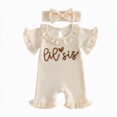 thumbnail image 1 of mgoYE Newborn Baby Girls Little Sister Outfit Waffle Knit Ruffle Romper Little Sis Letter Embroidery Short Sleeve Infant Bodysuit Jumpsuit Headband Cute Baby Girl Summer Clothes, 1 of 5