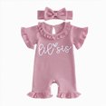thumbnail image 1 of mgoYE Newborn Baby Girls Little Sister Outfit Waffle Knit Ruffle Romper Little Sis Letter Embroidery Short Sleeve Infant Bodysuit Jumpsuit Headband Cute Baby Girl Summer Clothes, 1 of 3