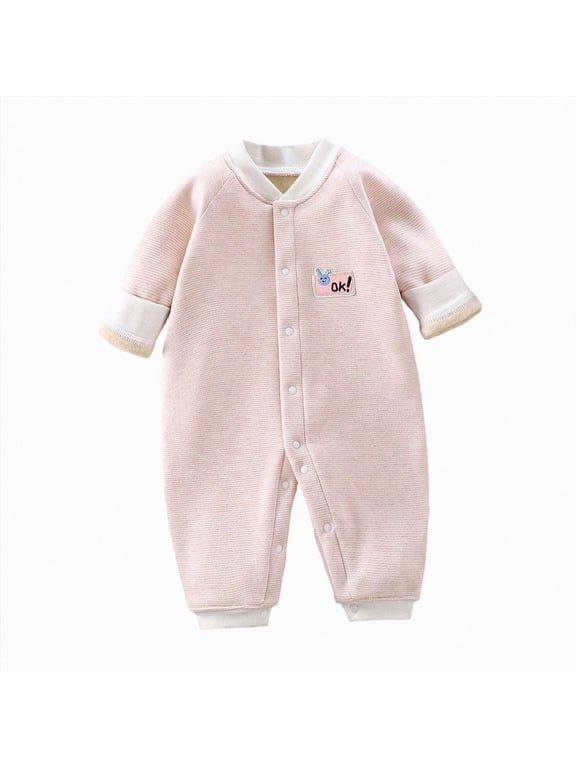 Newborn Baby Romper Winter Milk Fleece Warm Jumpsuit One-Piece Bodysuit with Snap Closures(Pink,9-12 Months)