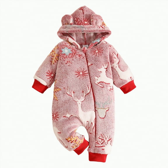 mgoYE Newborn Baby Snowsuit Jumpsuit Hooded Rompers Long Sleeve Onesies Outwear Outfits(Red,0-3 Months)