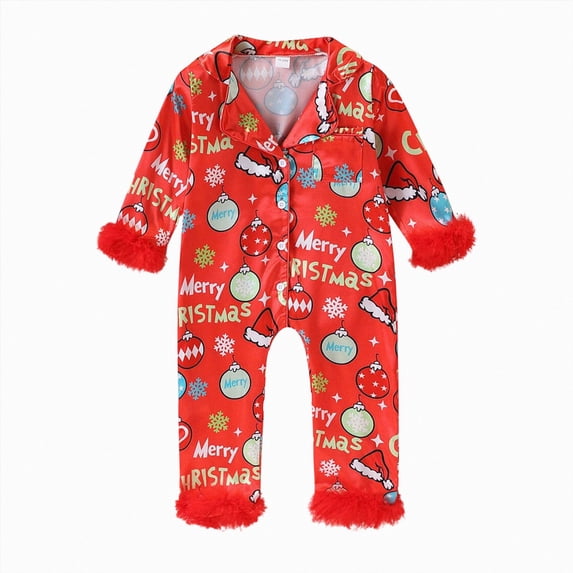 mgoYE Newborn Christmas Sleepers Baby Girl Christmas Satin Pajamas With Feathers Infant Pajamas Romper Jumpsuit Girl Pjs Size 12-18 Months