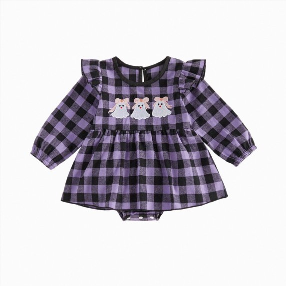 mgoYE Newborn Girl Halloween Outfit Romper Dress Plaid Bodysuit Skirt Baby First Halloween Set
