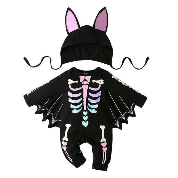 mgoYE Halloween Clothes Skeleton Baby Boys Girls Skull Skeleton Halloween Outfit Romper with Hat|Purple 18-24 Months